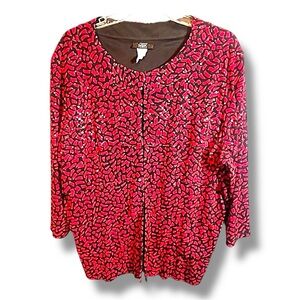 MSK Women's VINTAGE red & Black Sequin Party Top SZ 14